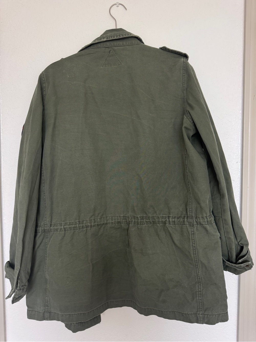Signature Olive Green Military Jacket with Colorful Patchwork - Picture 3 of 3